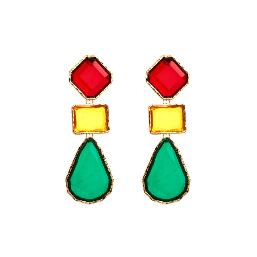 1 Pair Classic Style Geometric Inlay Alloy Artificial Gemstones Drop Earrings