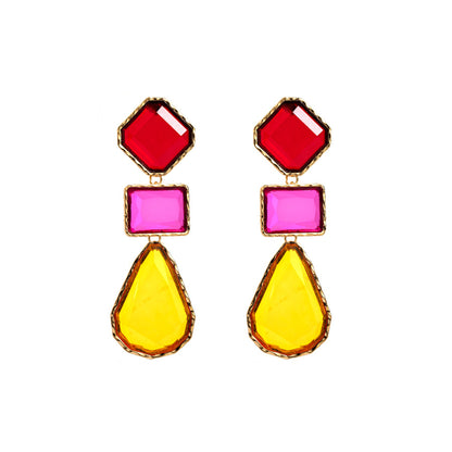 1 Pair Classic Style Geometric Inlay Alloy Artificial Gemstones Drop Earrings