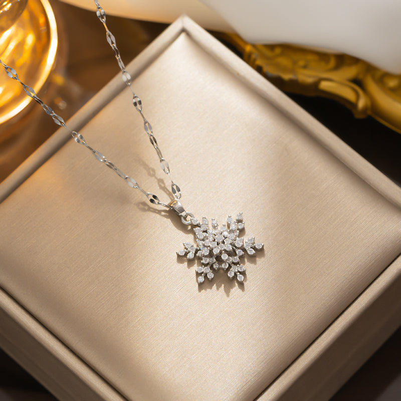 Simple Style Snowflake Stainless Steel Plating Inlay Zircon 18k Gold Plated Pendant Necklace