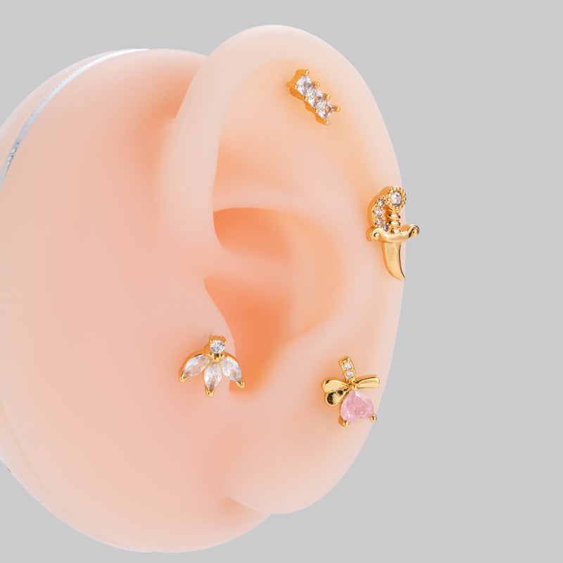 1 Piece Simple Style Heart Shape Flower Bow Knot Inlay Titanium Alloy Zircon Ear Studs