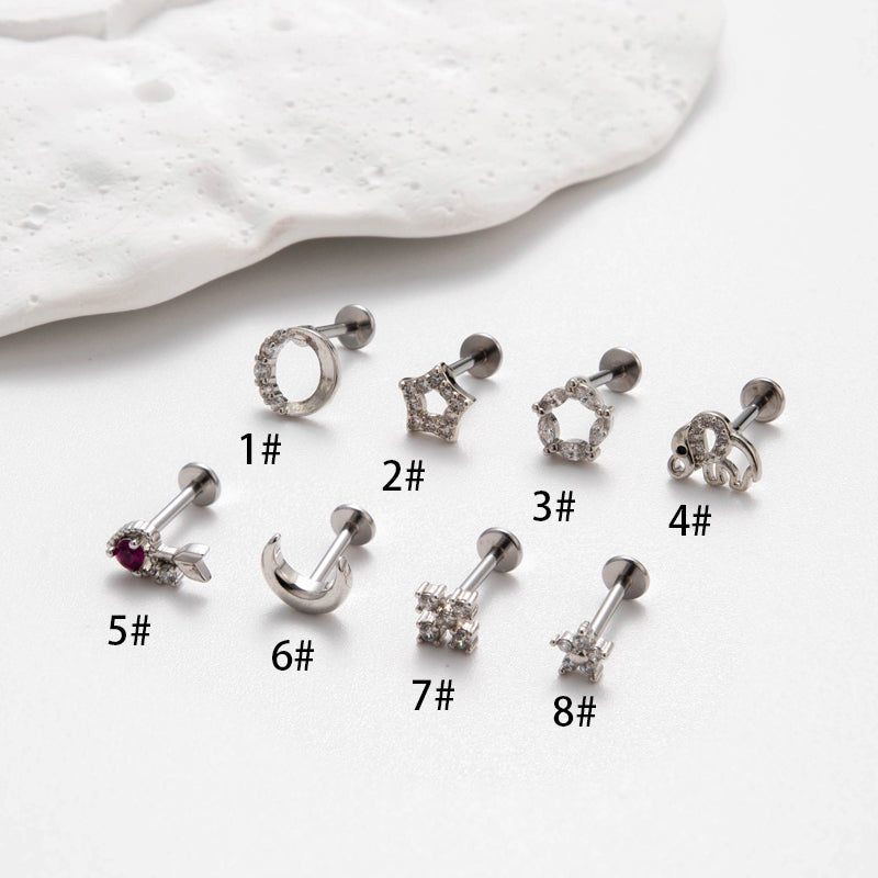 1 Piece Ear Cartilage Rings & Studs Simple Style Star Moon Flower Pure Titanium Copper Inlay Zircon