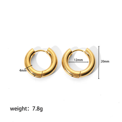 1 Pair Classic Style Round Polishing Plating Stainless Steel 18k Gold Plated Hoop Earrings