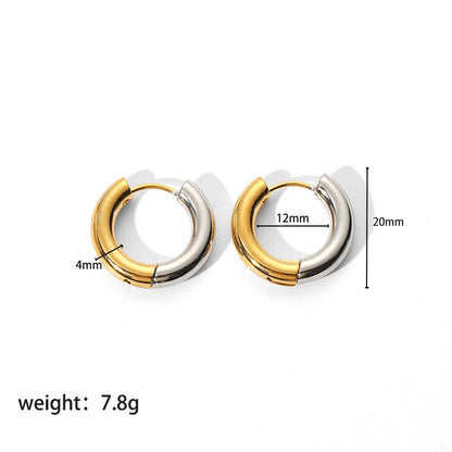 1 Pair Classic Style Round Polishing Plating Stainless Steel 18k Gold Plated Hoop Earrings