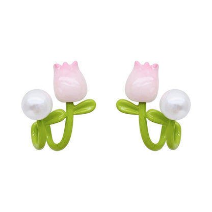 1 Pair Korean Style Flower Enamel Alloy Ear Studs