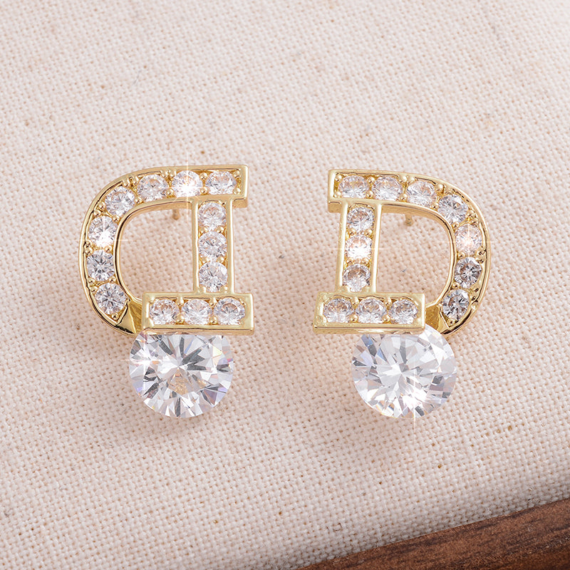 1 Pair Ig Style Elegant Sweet Letter Plating Inlay Copper Zircon 14k Gold Plated Ear Studs