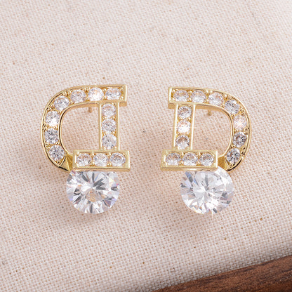 1 Pair Ig Style Elegant Sweet Letter Plating Inlay Copper Zircon 14k Gold Plated Ear Studs