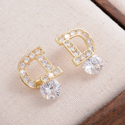 1 Pair Ig Style Elegant Sweet Letter Plating Inlay Copper Zircon 14k Gold Plated Ear Studs