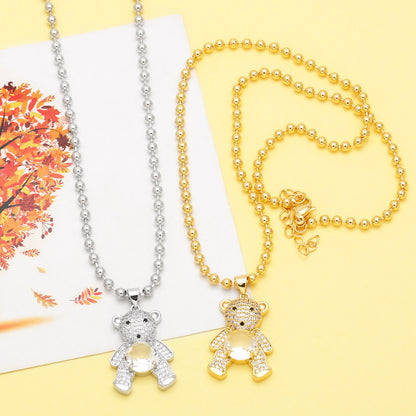 Simple Style Little Bear Copper 18k Gold Plated Zircon Pendant Necklace In Bulk