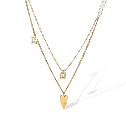 Basic Simple Style Streetwear Geometric Heart Shape Titanium Steel Plating Inlay Zircon 18k Gold Plated Pendant Necklace