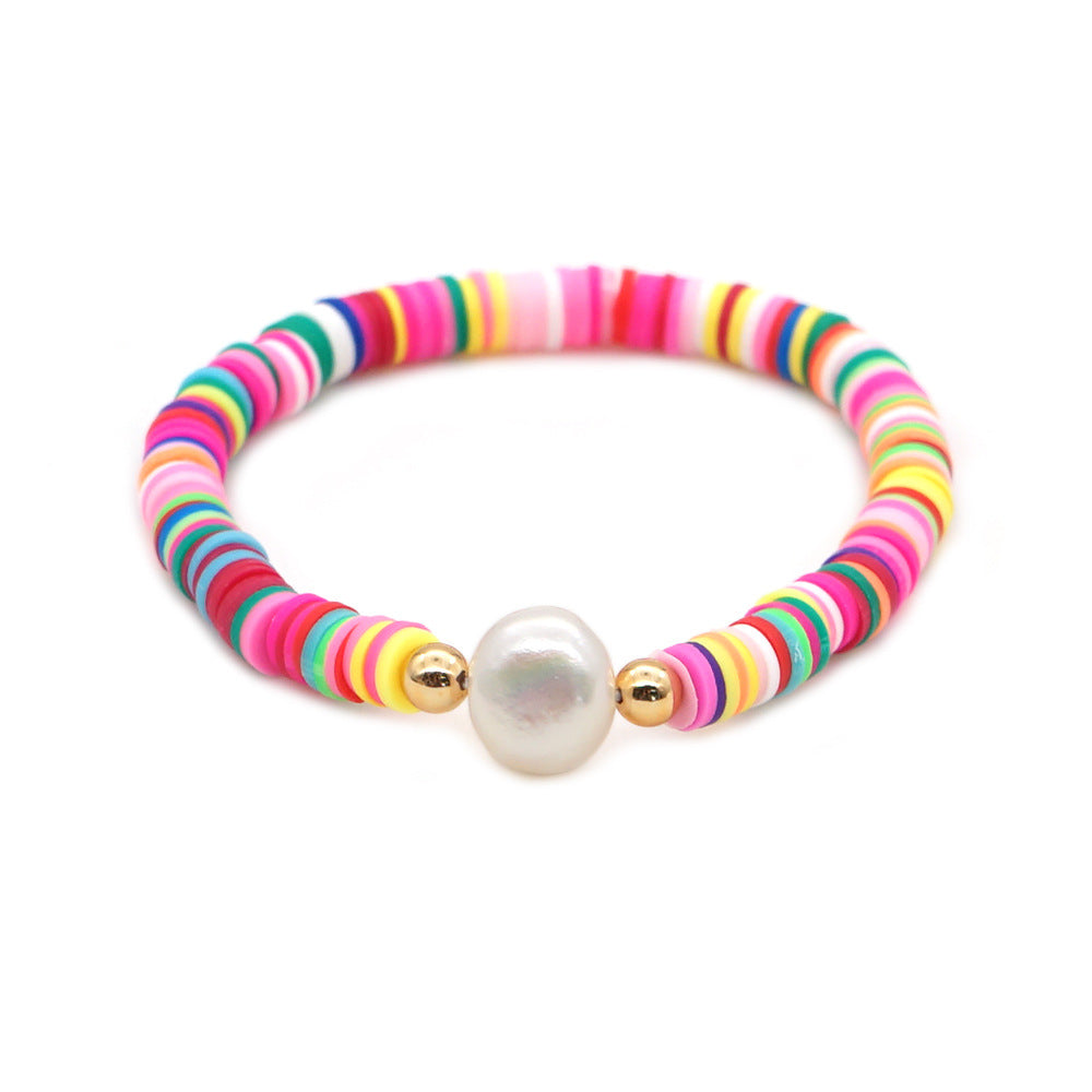 Summer European And American Retro Simple Natural Pearl Bracelet Female Beach Wind Color Soft Clay Clay Handmade Jewelry