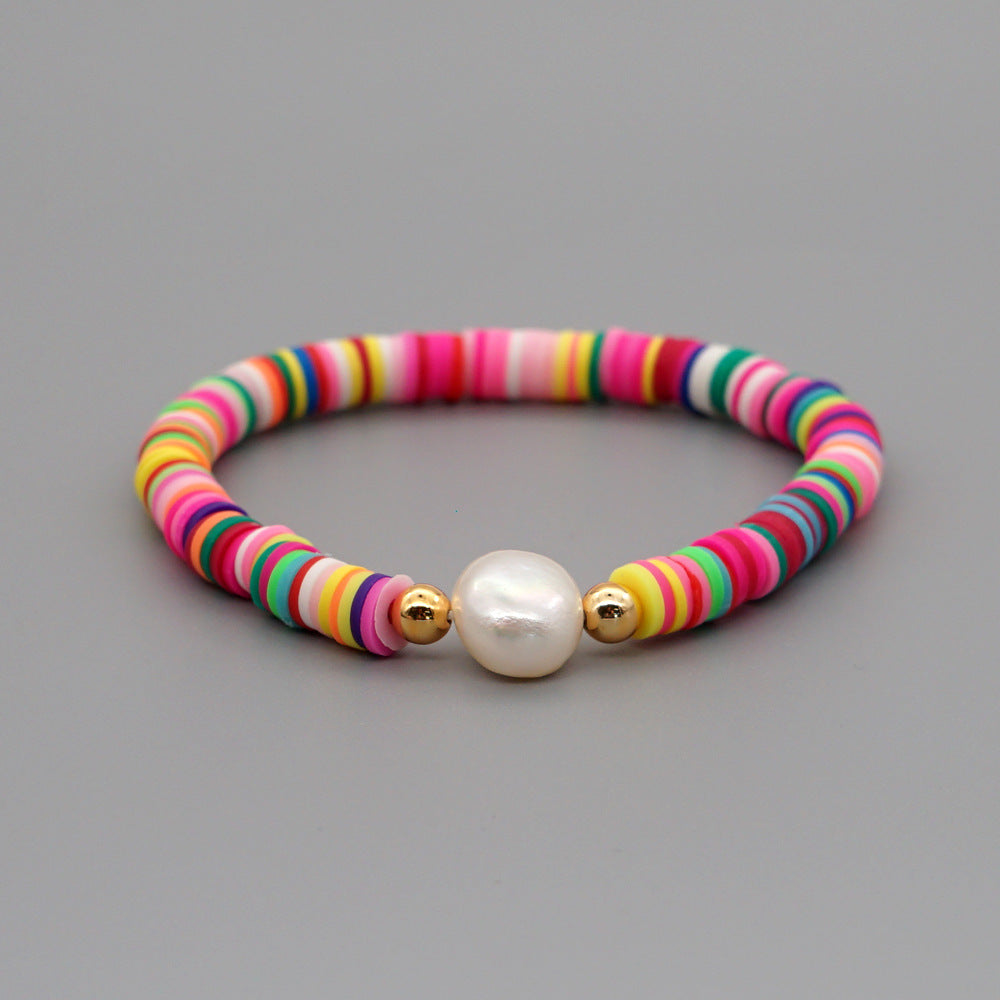 Summer European And American Retro Simple Natural Pearl Bracelet Female Beach Wind Color Soft Clay Clay Handmade Jewelry