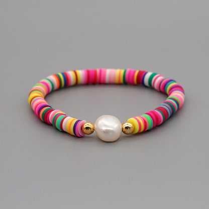 Summer European And American Retro Simple Natural Pearl Bracelet Female Beach Wind Color Soft Clay Clay Handmade Jewelry