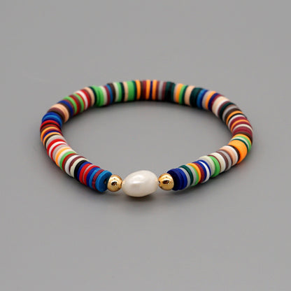 Summer European And American Retro Simple Natural Pearl Bracelet Female Beach Wind Color Soft Clay Clay Handmade Jewelry