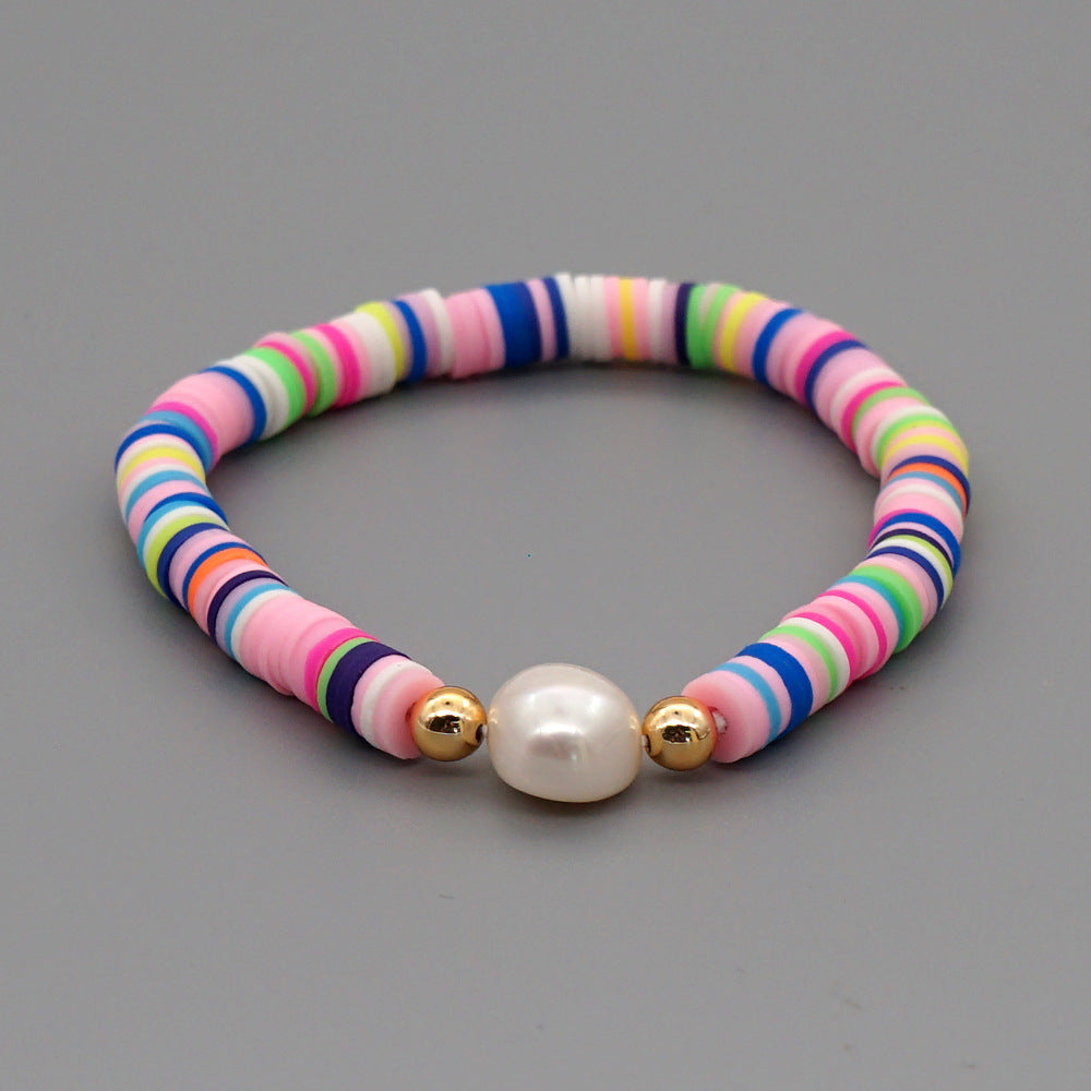 Summer European And American Retro Simple Natural Pearl Bracelet Female Beach Wind Color Soft Clay Clay Handmade Jewelry