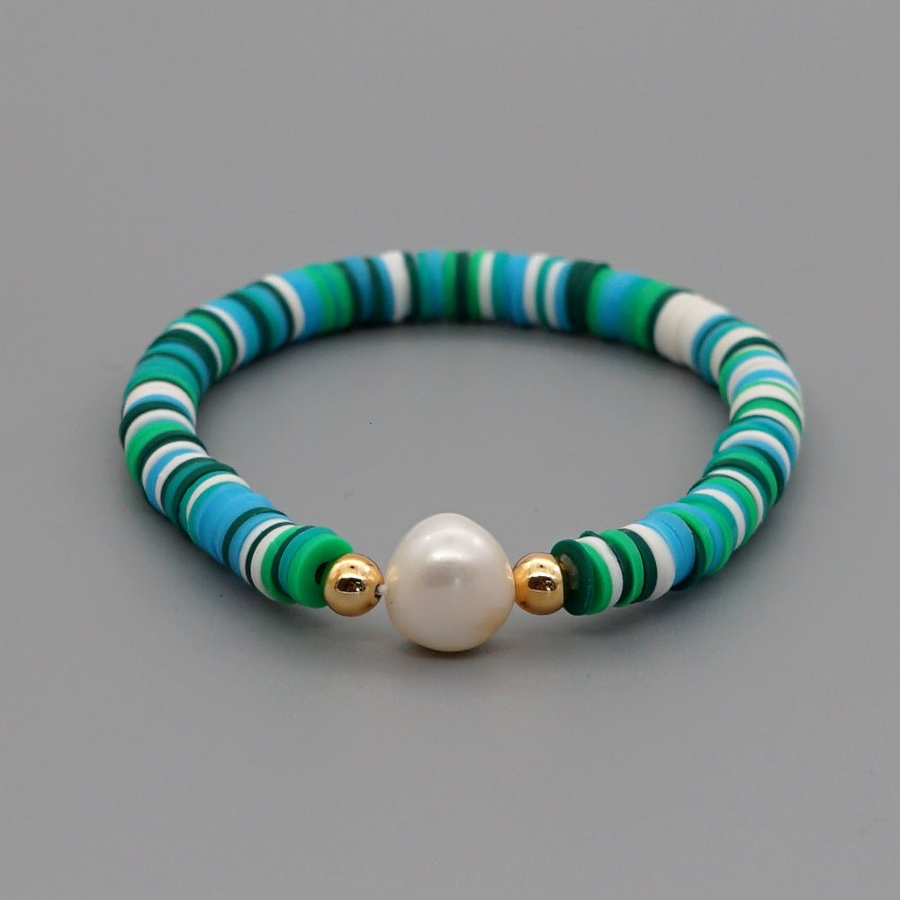 Summer European And American Retro Simple Natural Pearl Bracelet Female Beach Wind Color Soft Clay Clay Handmade Jewelry