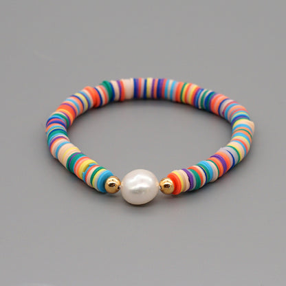 Summer European And American Retro Simple Natural Pearl Bracelet Female Beach Wind Color Soft Clay Clay Handmade Jewelry