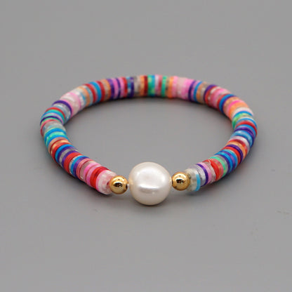 Summer European And American Retro Simple Natural Pearl Bracelet Female Beach Wind Color Soft Clay Clay Handmade Jewelry