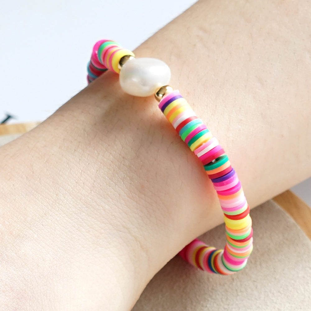 Summer European And American Retro Simple Natural Pearl Bracelet Female Beach Wind Color Soft Clay Clay Handmade Jewelry