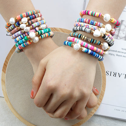 Summer European And American Retro Simple Natural Pearl Bracelet Female Beach Wind Color Soft Clay Clay Handmade Jewelry