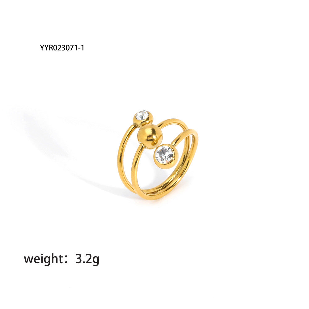 Vintage Style French Style Ball Stainless Steel Plating Inlay Zircon 18k Gold Plated Open Rings
