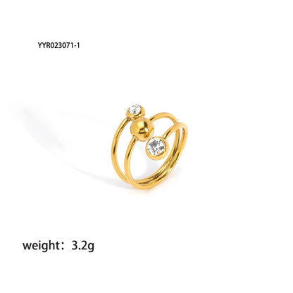 Vintage Style French Style Ball Stainless Steel Plating Inlay Zircon 18k Gold Plated Open Rings