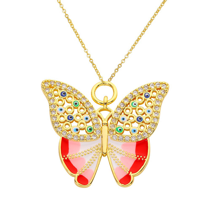 Classic Style Streetwear Eye Butterfly Copper Gold Plated Zircon Pendant Necklace In Bulk