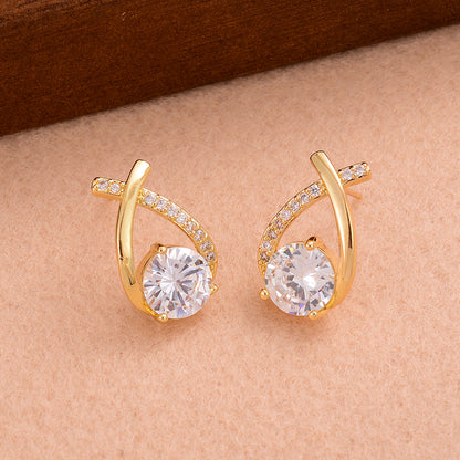 1 Pair Ig Style Simple Style Cross Shape Round Plating Inlay Copper Zircon 14k Gold Plated Ear Studs