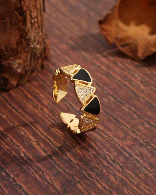 Modern Style Simple Style Korean Style Triangle Copper Plating Inlay Zircon 18k Gold Plated Open Rings