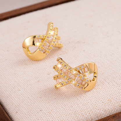 1 Pair Ig Style Shiny Letter X Plating Inlay Copper Zircon 14k Gold Plated Ear Studs