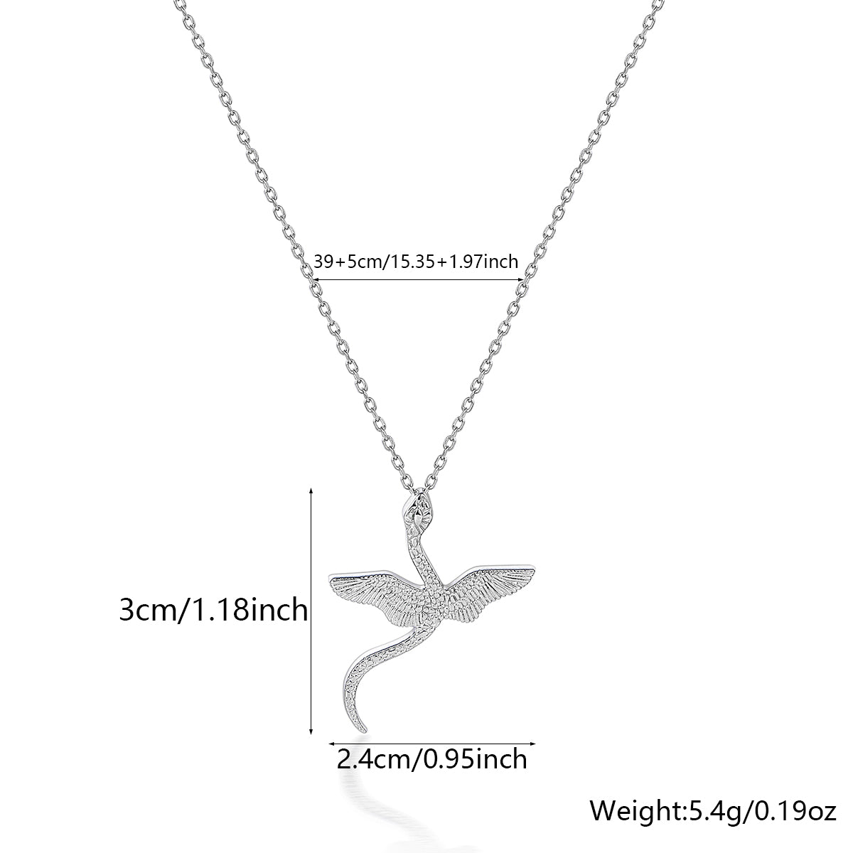 Elegant Simple Style Wings Snake Sterling Silver Plating Inlay Zircon White Gold Plated Unisex Earrings Necklace