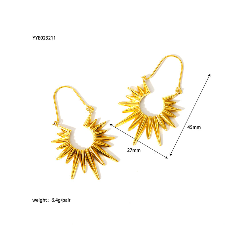 Wholesale Retro Exaggerated Sun Stainless Steel Plating 18k Gold Plated Earrings Necklace