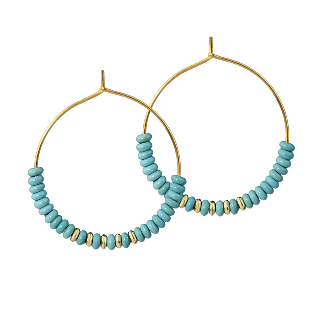 1 Pair Vintage Style Simple Style Round Handmade Plating Stainless Steel Turquoise Gold Plated Earrings