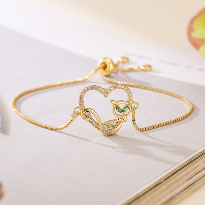 Simple Style Commute Heart Shape Cat Copper 18k Gold Plated Zircon Bracelets In Bulk