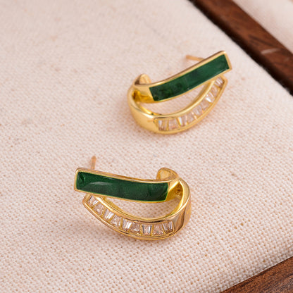 1 Pair Simple Style Semicircle Enamel Plating Inlay Copper Zircon 14k Gold Plated Ear Studs