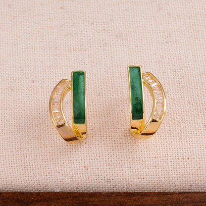 1 Pair Simple Style Semicircle Enamel Plating Inlay Copper Zircon 14k Gold Plated Ear Studs