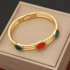 Retro Commute Leaf Round Stainless Steel Opal Bangle In Bulk