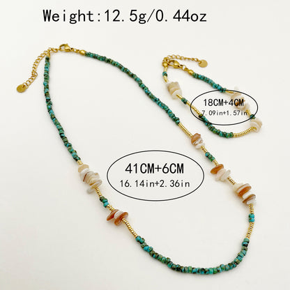 Wholesale Jewelry Vintage Style Vacation Color Block Stainless Steel Gravel Gold Plated Plating Bracelets Necklace