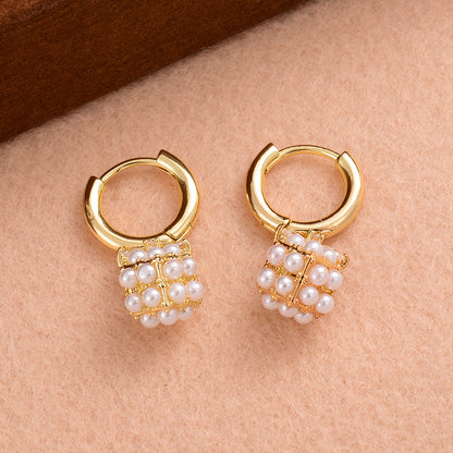 1 Pair Ig Style Elegant Geometric Plating Three-dimensional Inlay Copper Pearl Zircon 14k Gold Plated Drop Earrings