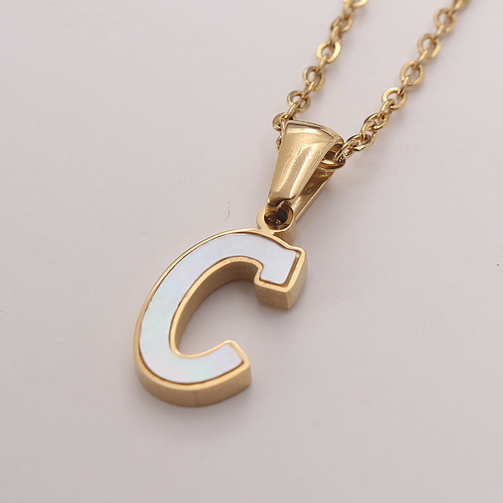 Simple Style Commute Letter Stainless Steel Plating Inlay Shell Gold Plated Pendant Necklace