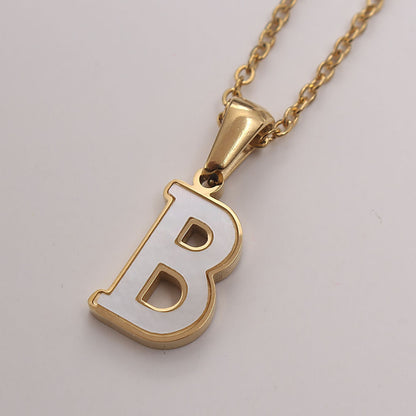 Simple Style Commute Letter Stainless Steel Plating Inlay Shell Gold Plated Pendant Necklace