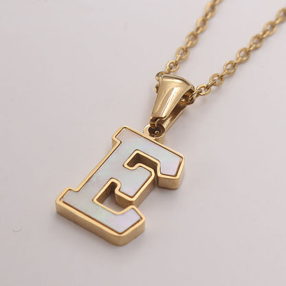 Simple Style Commute Letter Stainless Steel Plating Inlay Shell Gold Plated Pendant Necklace