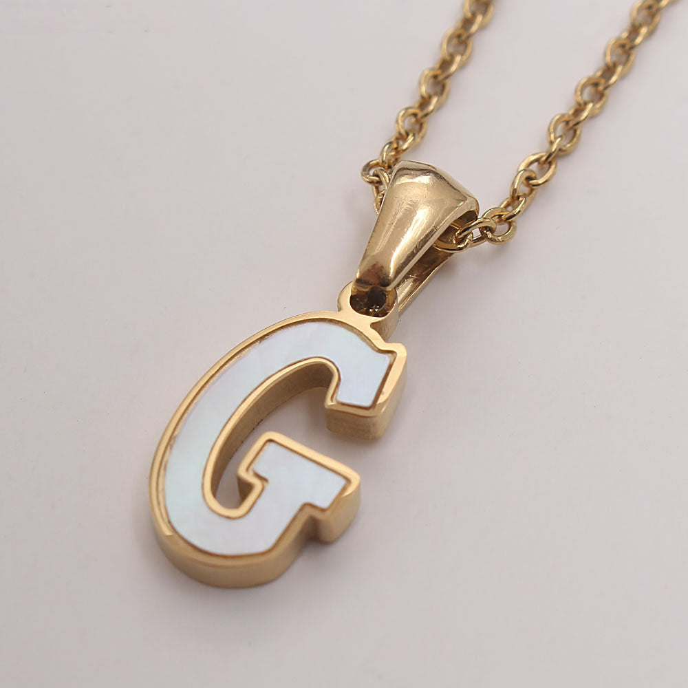 Simple Style Commute Letter Stainless Steel Plating Inlay Shell Gold Plated Pendant Necklace