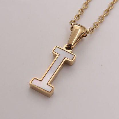 Simple Style Commute Letter Stainless Steel Plating Inlay Shell Gold Plated Pendant Necklace