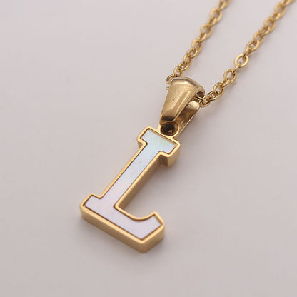 Simple Style Commute Letter Stainless Steel Plating Inlay Shell Gold Plated Pendant Necklace