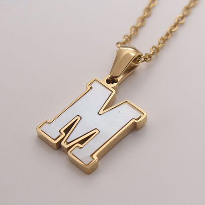 Simple Style Commute Letter Stainless Steel Plating Inlay Shell Gold Plated Pendant Necklace