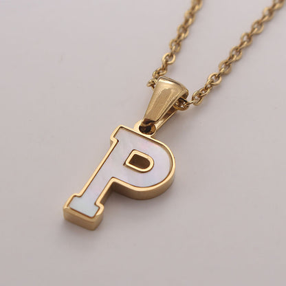 Simple Style Commute Letter Stainless Steel Plating Inlay Shell Gold Plated Pendant Necklace