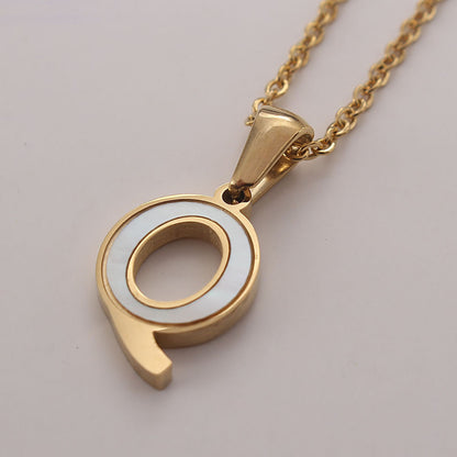 Simple Style Commute Letter Stainless Steel Plating Inlay Shell Gold Plated Pendant Necklace