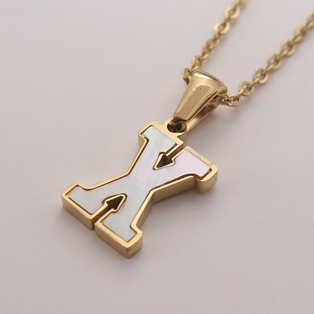 Simple Style Commute Letter Stainless Steel Plating Inlay Shell Gold Plated Pendant Necklace