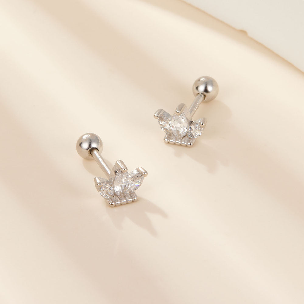 1 Pair Cute Luxurious Leaf Plating Inlay Sterling Silver Zircon 18k Gold Plated White Gold Plated Ear Studs