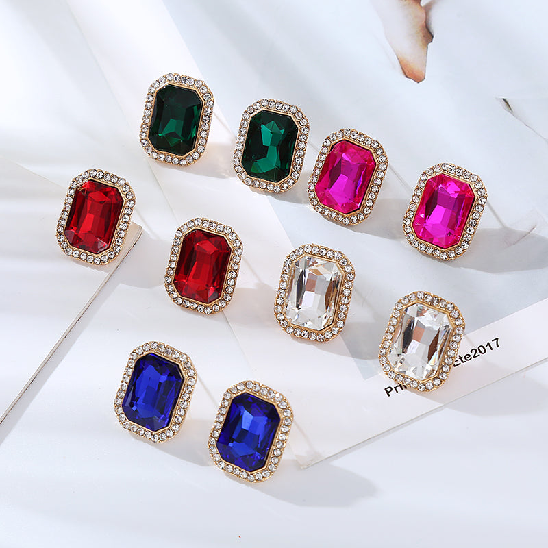 1 Pair Elegant Square Inlay Alloy Rhinestones Ear Studs